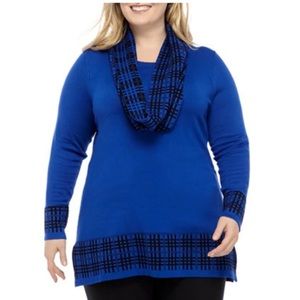 KIM ROGERS Blue Knit Sweater and Scarf Set Large Petite